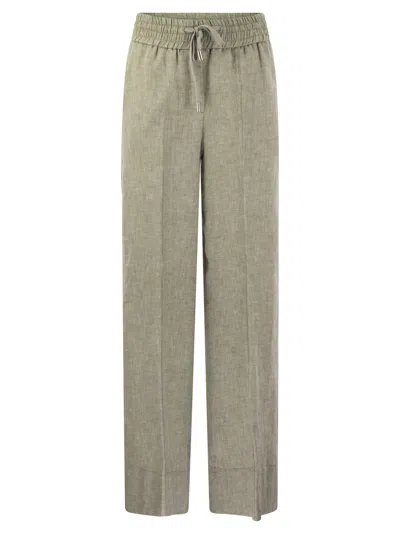 Peserico Loose Fitting Trousers In Lightweight Pure Linen Canvas In Green
