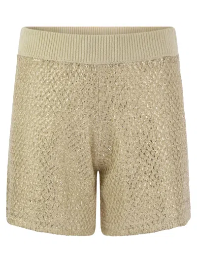 Peserico Shorts In Laminated Linen Cotton Mélange Yarn In Gold
