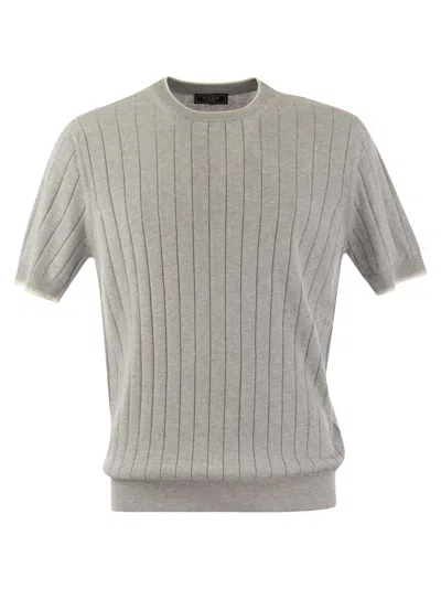 Peserico T-shirt In Pure Cotton Crépe Yarn In Grey/white