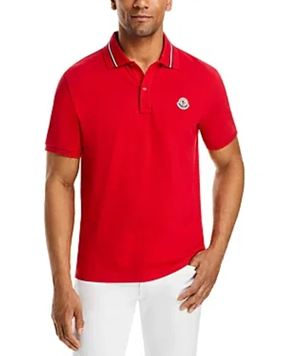 Moncler Short-sleeved Polo Shirt With Logo In Red