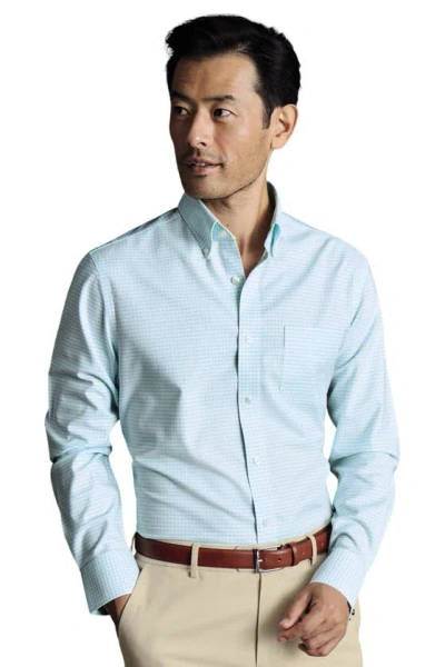Charles Tyrwhitt Slim Fit Button-down Collar Non-iron Stretch Check Oxford Shirt In Green