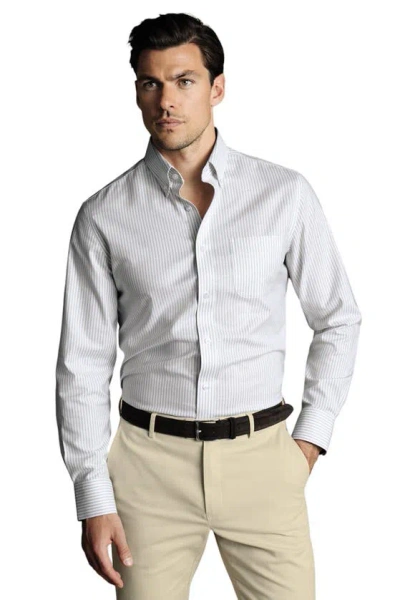 Charles Tyrwhitt Slim Fit Button-down Collar Non-iron Stretch Stripe Oxford Shirt In Grey