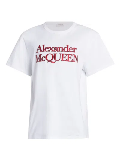 Alexander Mcqueen Men's Logo Cotton T-shirt In Optical White