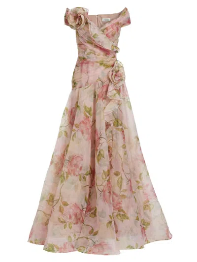 Teri Jon By Rickie Freeman Women's Floral Organza Tulle A-line Gown In Blush Multi