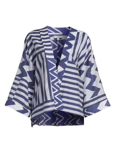 Milly Women's Patchwork Chevron Cover-up Top In Blue White