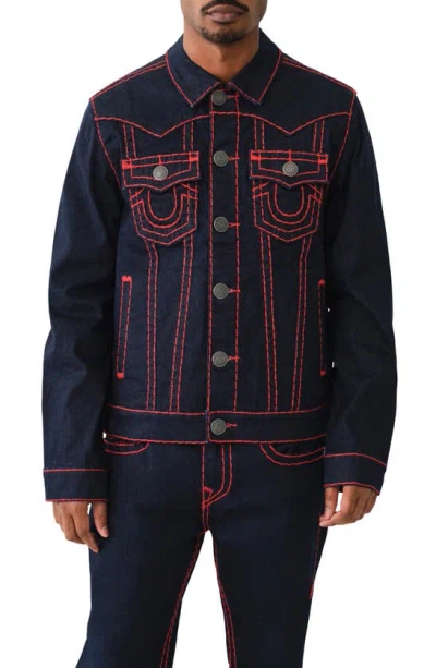True Religion Brand Jeans Jimmy Super T Denim Trucker Jacket In Rigel Dark Wash