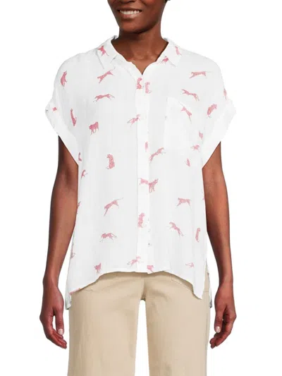 Rails Women's Whitney Print Linen Blend Shirt In Rose Leopard