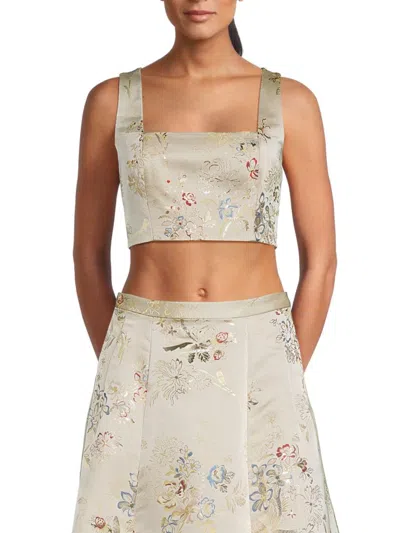Adam Lippes Women's Floral Embroidered Silk Blend Crop Top In Champagne