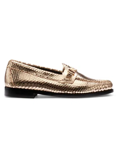 Gh Bass G. H. Bass Women's Lilianna Keeper Weejun Snakeskin Embossed Leather Loafers In Gold