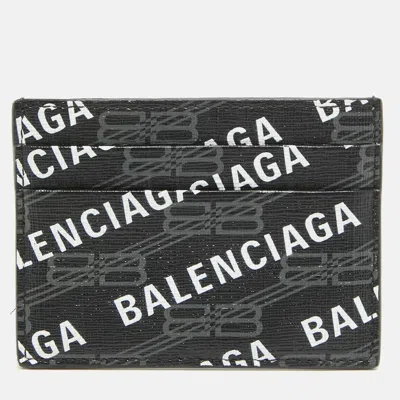 Pre-owned Balenciaga Black/white Printed Logo Leather Card Holder