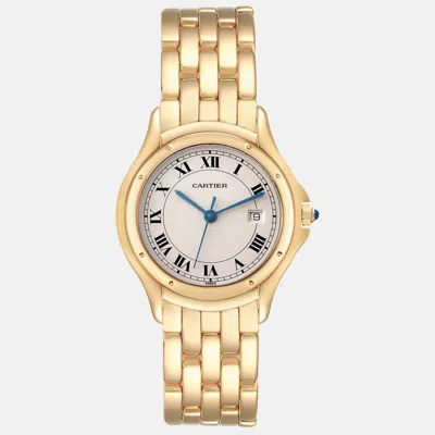 Pre-owned Cartier Cougar Yellow Gold Silver Dial Ladies Watch 33 Mm