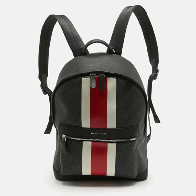 Pre-owned Michael Kors Black/bright Red Signature Coated Canvas Striped Cooper Backpack