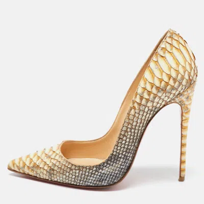 Pre-owned Christian Louboutin Two Tone Python So Kate Pumps Size 37 In Beige
