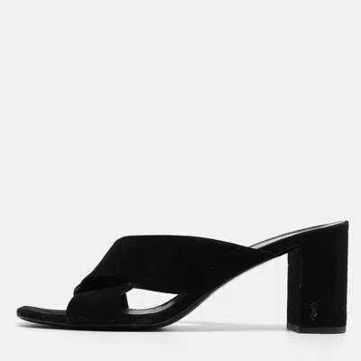 Pre-owned Saint Laurent Black Nubuck Leather Loulou Slide Sandals Size 41
