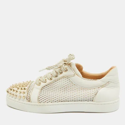 Pre-owned Christian Louboutin White Mesh And Leather Ac Viera Spiked Orlato Low Top Sneakers Size 35