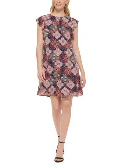 Jessica Howard Petites Womens Floral Ruffle Sleeve Cocktail And Party Dress In Multi