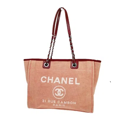 Pre-owned Chanel Deauville Canvas Tote Bag () In Red