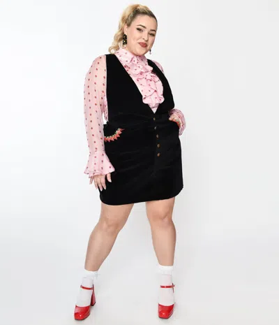 Smak Parlour Plus Size Black & Strawberry Trim Pinafore Skirt In Multi