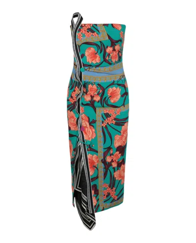 Versace Strapless Floral Cocktail Dress In Multi