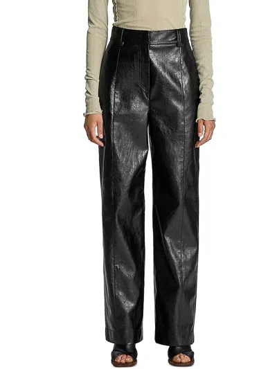 Lvir Black Cracked Faux Leather Trousers