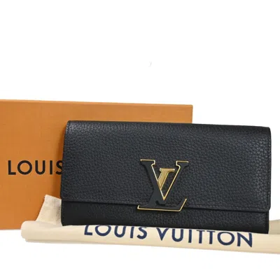 Pre-owned Louis Vuitton Portefeuille Capucines Leather Wallet () In Black