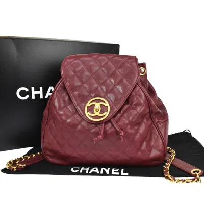Pre-owned Chanel Cc Burgundy Leather Backpack Bag ()
