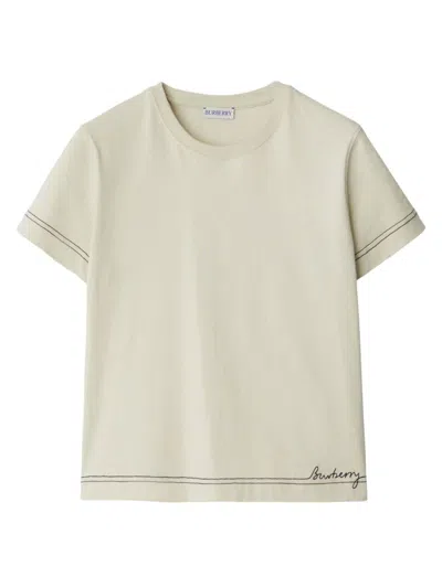 Burberry Logo-embroidered Cotton T-shirt In Plaster