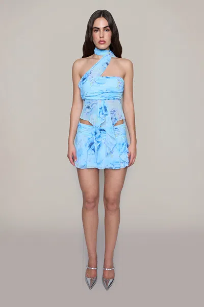 Danielle Guizio Ny Chiffon Slit Mini Skirt In Angel Blue Ambrosia