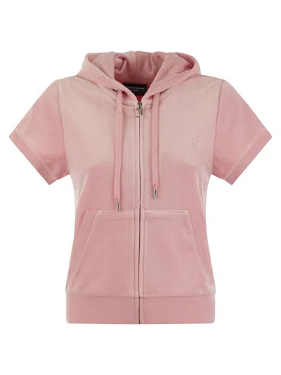 Juicy Couture Womens Candy Pink Chadwick Short-sleeve Stretch-velour Hoody