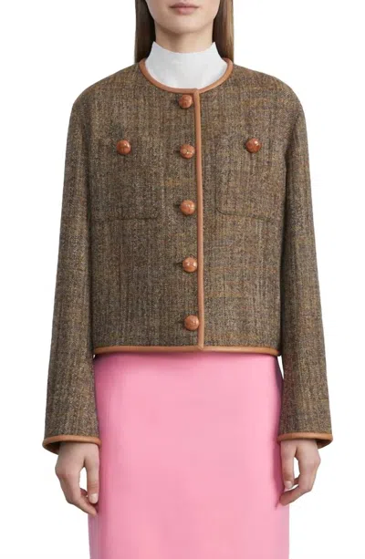 Lafayette 148 Highlands Womens Tweed Patch Pocket Collarless Blazer In Multi