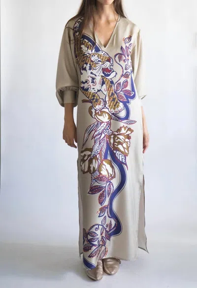 Las Surenas Silk Long Dress In Tiger In Multi