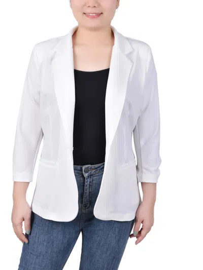 Ny Collection Petites Womens Stretch Scuba One-button Blazer In White