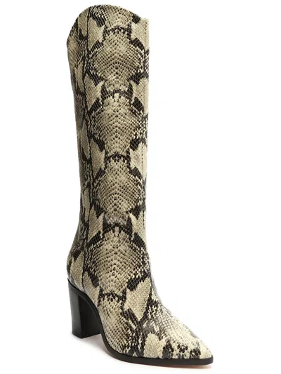 Schutz Maryana Block Heel Boots Womens Crocodile Pull On Knee-high Boots In Multi