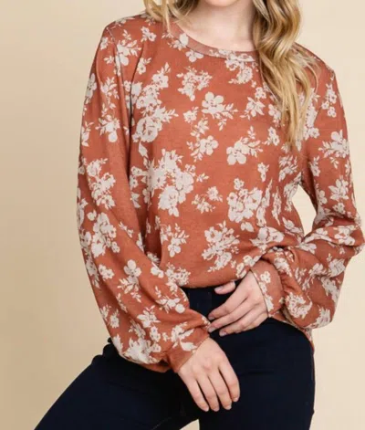 Bombom Long Sleeve Tunic Top In Floral Rust In Multi