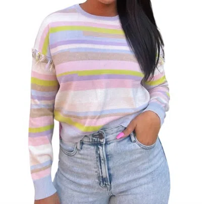 Brodie Cashmere Madelyn Crewneck Sweater In Lilas/frost Blue Base In Multi