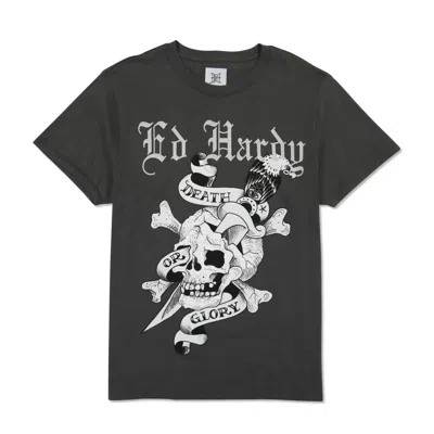 Ed Hardy Skull T-shirt In Charcoal In Pink