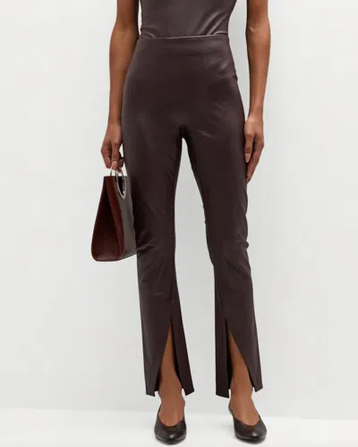 Spanx Leather-like Front Slit Legging In Cherry Chocolate In Multi