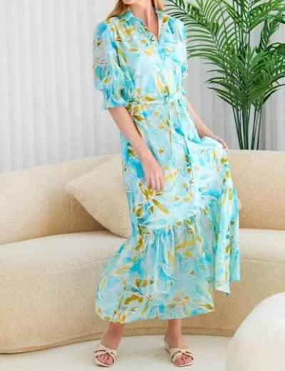 Finley Sienna Dress In Teal Seaweed Print In Multi