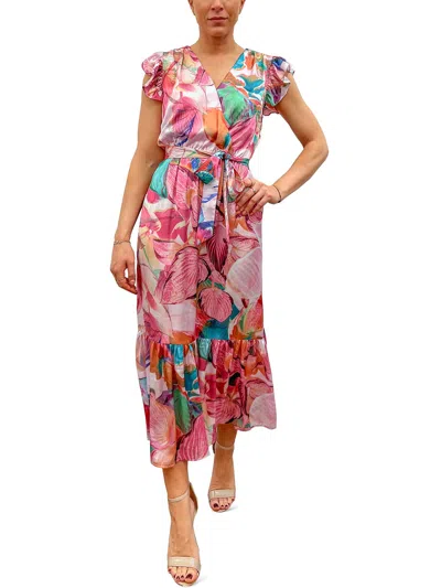 Sam Edelman Womens Floral Faux Wrap Midi Dress In Pink