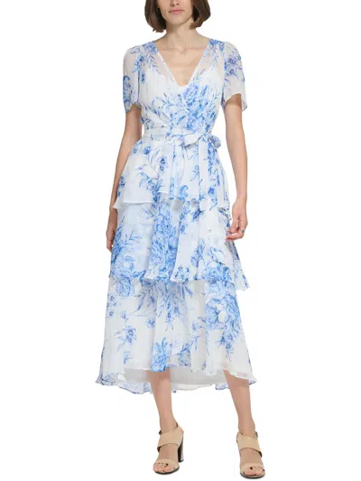 Calvin Klein Womens Floral Print Chiffon Maxi Dress In Multi