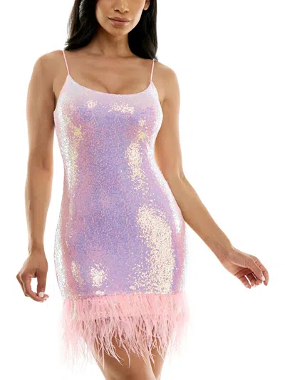 B Darlin Juniors Womens Sequined Cocktail And Party Dress In Pink