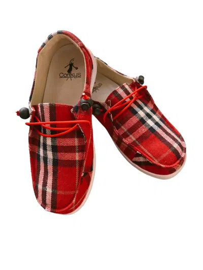 Corkys Footwear Women's Kayak Flat Shoes In Red Plaid In Multi