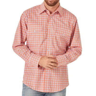 Wrangler Men's Wrinkle Resistant Stretch Long Sleeve Western Snap Shirt In Orange Plaid In Multi