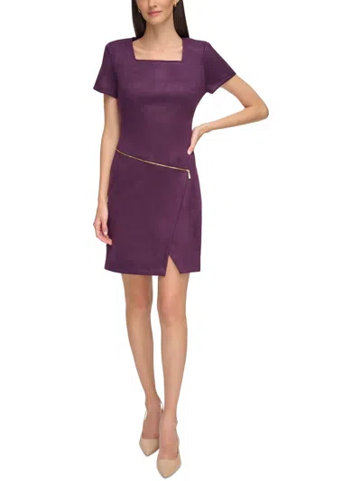 Calvin Klein Womens Faux Suede Mini Sheath Dress In Purple