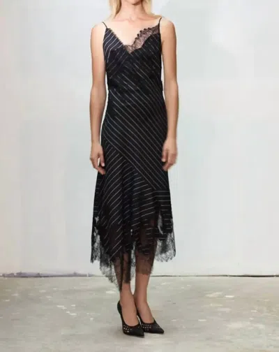 Jason Wu Pinstripe Lace Strappy Cocktail Dress In Black