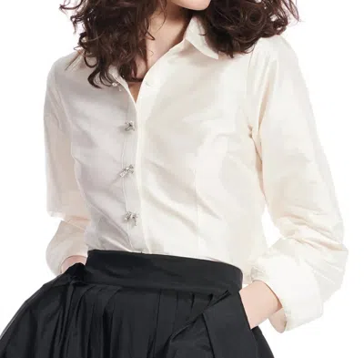Emily Shalant Crystal Bow Taffeta Shirt In Cream In White