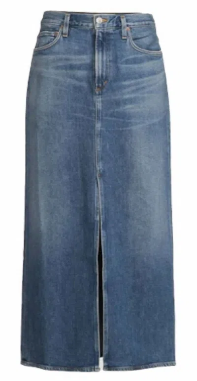 Agolde Blue Leif Denim Maxi Skirt In Multi