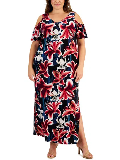 Connected Apparel Plus Womens Long Floral Print Maxi Dress In Pink