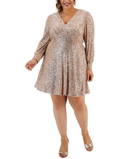 Emerald Sundae Womens Cocktail Party Sequined Cocktail And Party Dress In Gold