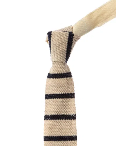 Brunello Cucinelli White & Navy Stripe Linen-blend Tie